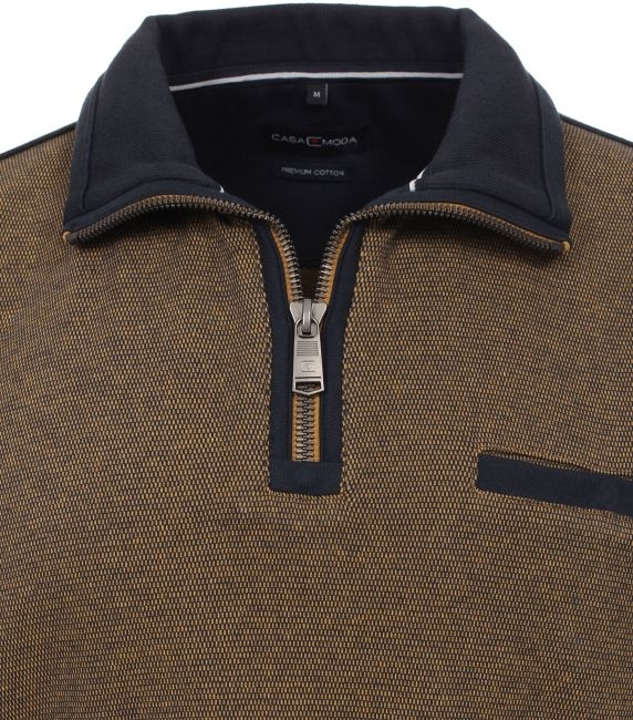 Casa Moda Sweatshirt m. rits en borstzakje, okergeel
