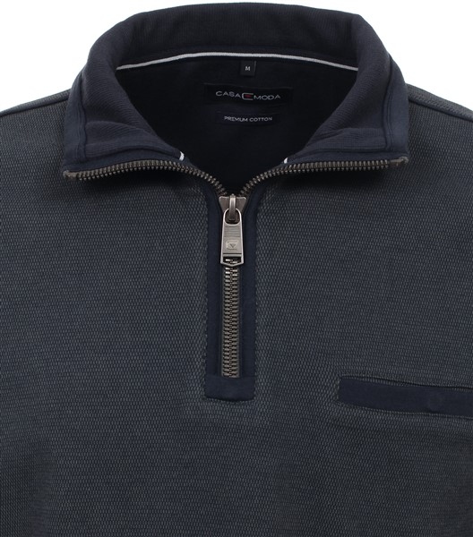 Casa Moda Sweatshirt m. rits en borstzakje, olijfgroen