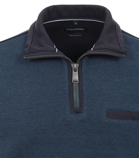 Casa Moda Sweatshirt m. rits en borstzakje, petrol