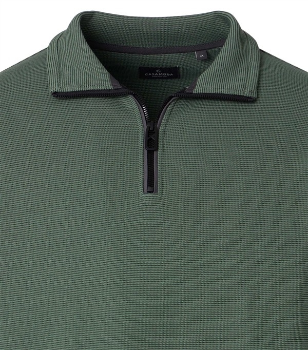 Casa Moda Sweatshirt m. rits in kraag, olijfgroen