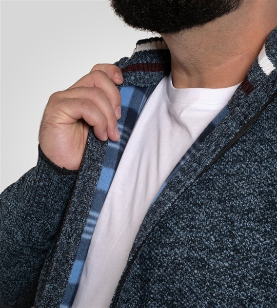 D555 Gebreid vest met voering, d.blauw melée