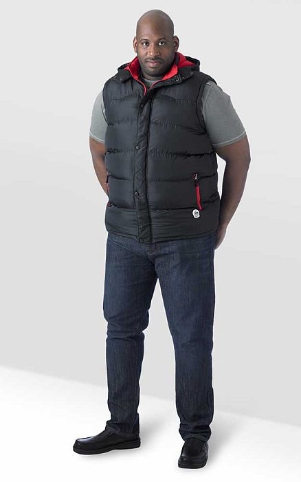 D555 gevoerde puffer bodywarmer m. capuchon, zwart