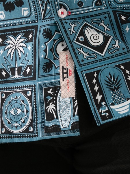D555 Overhemd allover print CUBA korte mouw, petrol