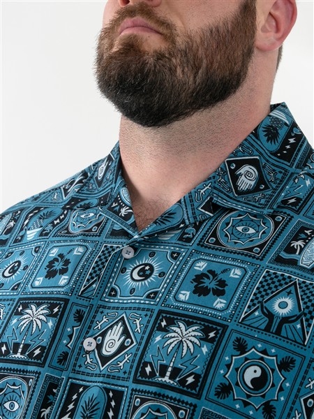 D555 Overhemd allover print CUBA korte mouw, petrol