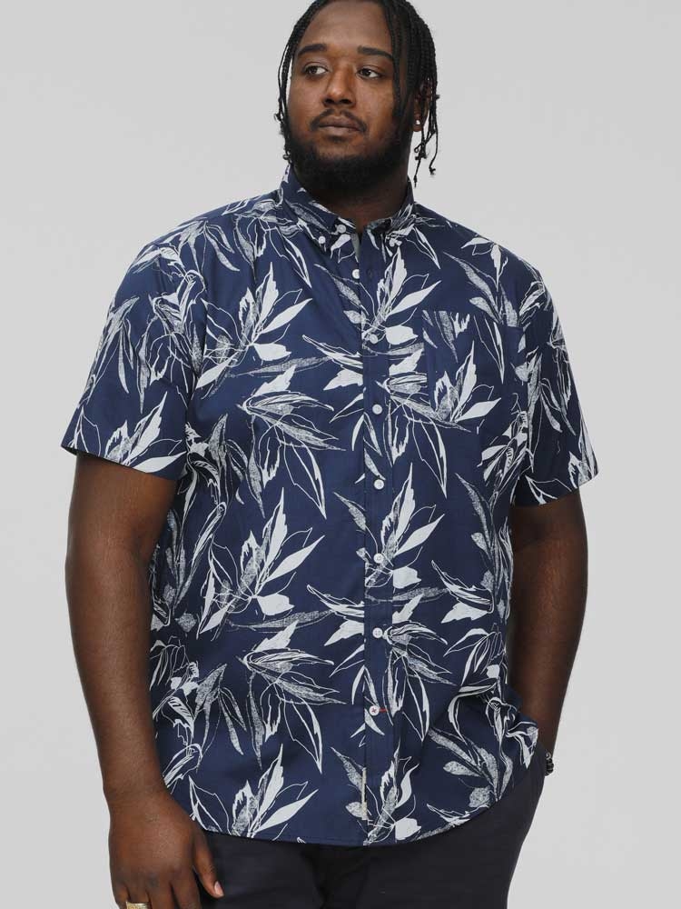 D555 Overhemd FINLEY korte mouw flowers, navy