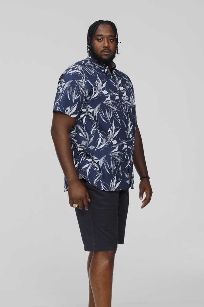 D555 Overhemd FINLEY korte mouw flowers, navy