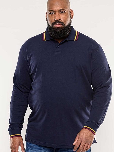 D555 Polo piqué lange mouw m. contrast boord, navy