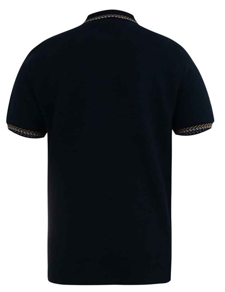 D555 Polo ribbel weefsel m. rand in kraag+mouw, navy