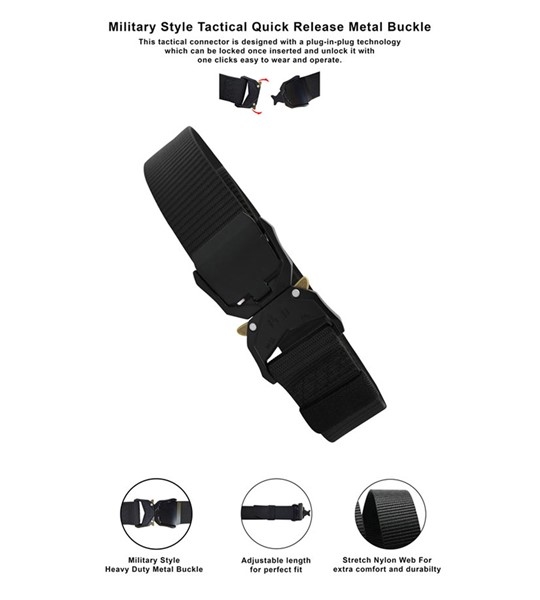 D555 Stretch broekriem Quick release gesp, zwart