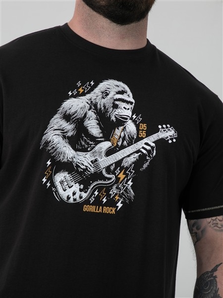 D555 T-shirt 'Gitaarspelende gorilla', zwart