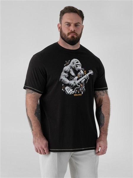 D555 T-shirt 'Gitaarspelende gorilla', zwart