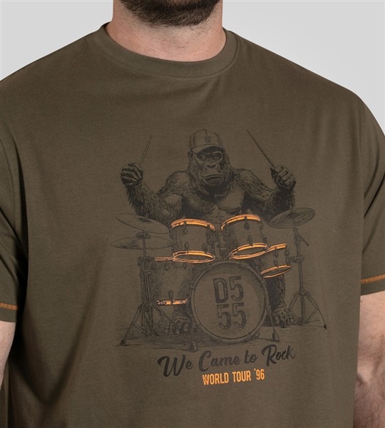 D555 T-shirt 'We came to rock', donker khaki