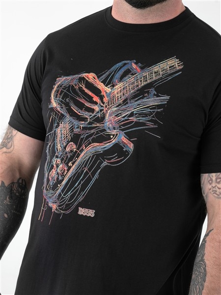 D555 T-shirt Multi Colour Guitar Art, zwart