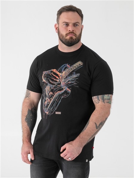 D555 T-shirt Multi Colour Guitar Art, zwart