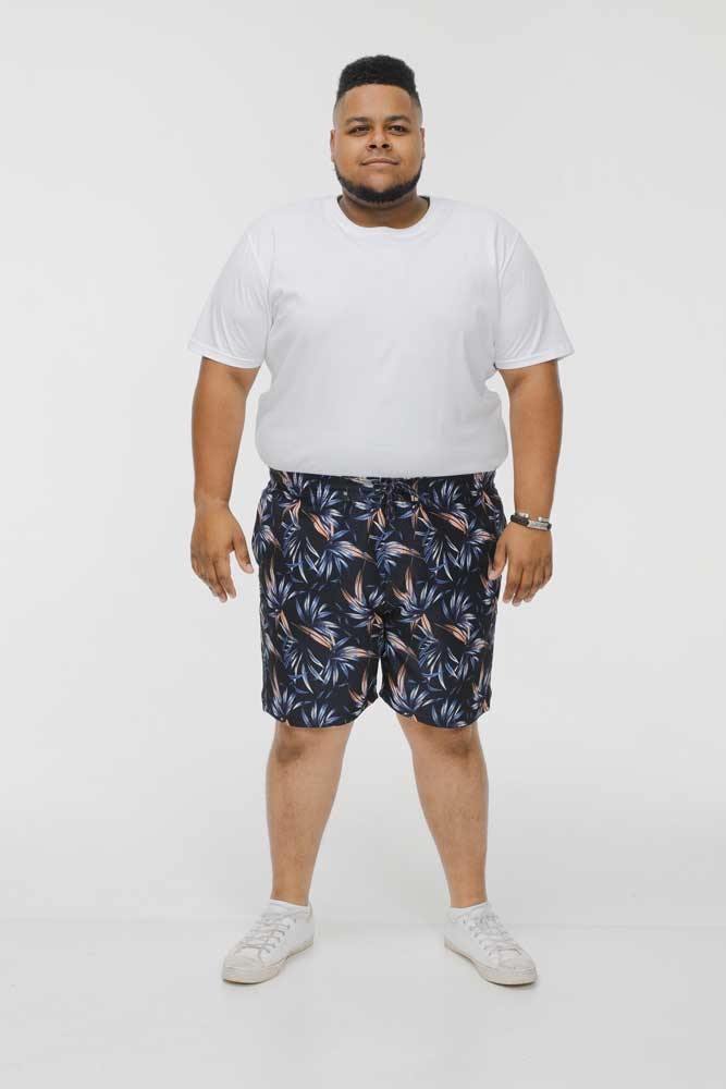 D555 Zwemshorts m. grote bloemenprint, navy