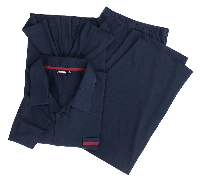 Doorknoop pyjama m. lange broek, navy