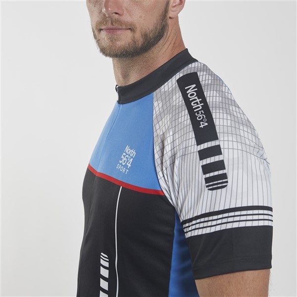 Fietsshirt korte mouw, zwart-blauw-wit