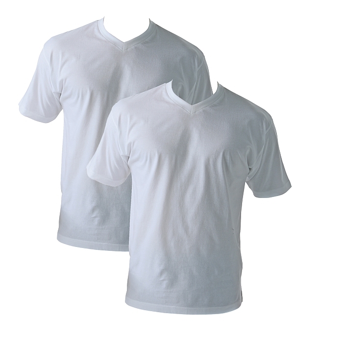 MAVERICK Extra lang t-shirt met V-hals 2-pack, wit