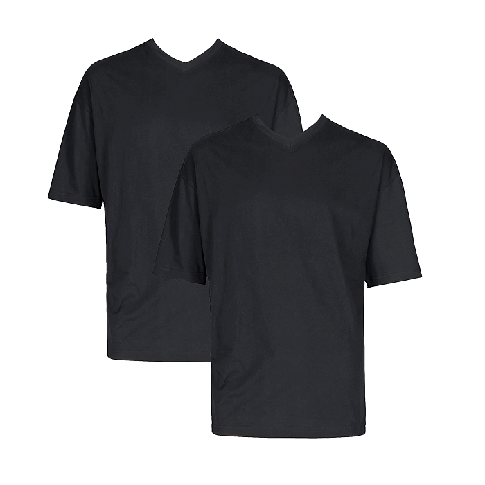 MAVERICK Extra lang t-shirt met V-hals 2-pack, zwart