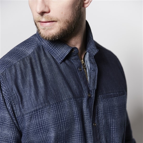 North 56°4 geruit overhemd m. rits + denim borst, blauw