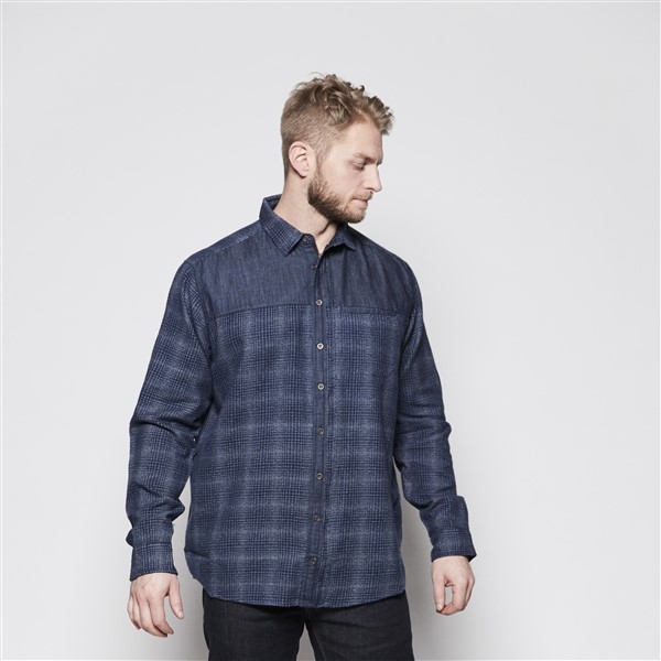 North 56°4 geruit overhemd m. rits + denim borst, blauw