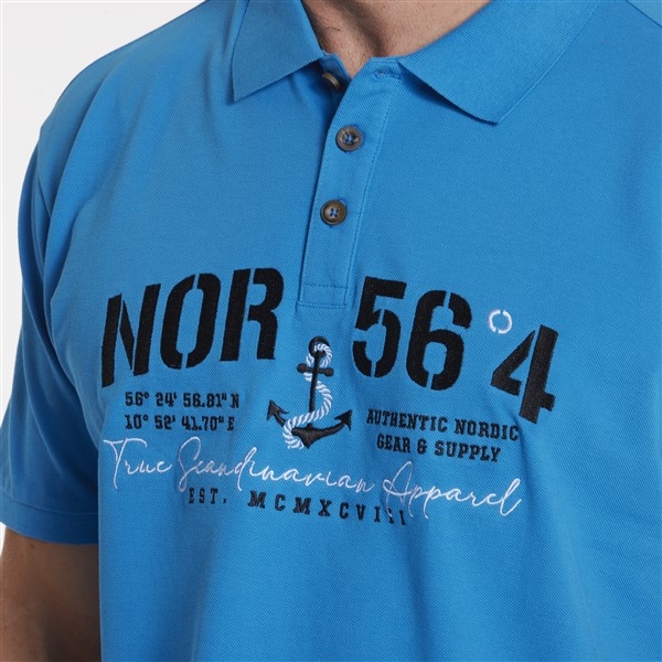 North 56°4 polo m. borduur NOR 56°4, blauw