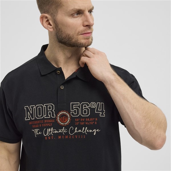 North 56°4 polo m. borduur NOR 56°4, zwart