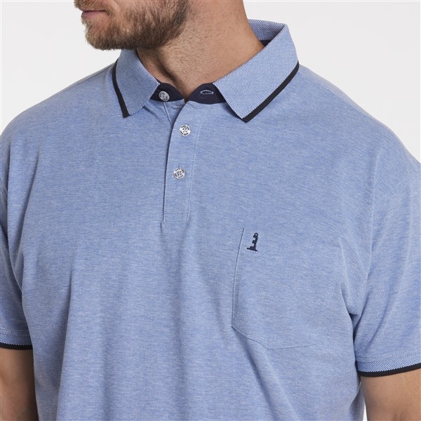 North 56°4 polo melée m. navy kraag, licht blauw
