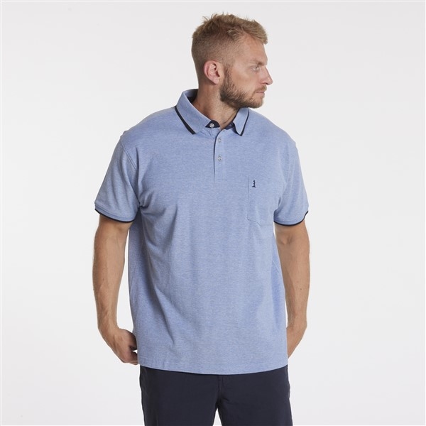 North 56°4 polo melée m. navy kraag, licht blauw