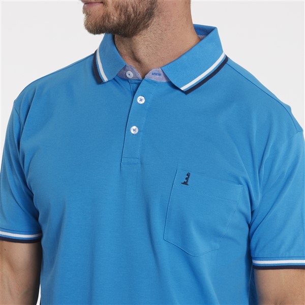 North 56°4 polo piquee m. stretch+contrast kraag, blauw