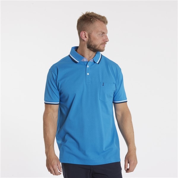 North 56°4 polo piquee m. stretch+contrast kraag, blauw