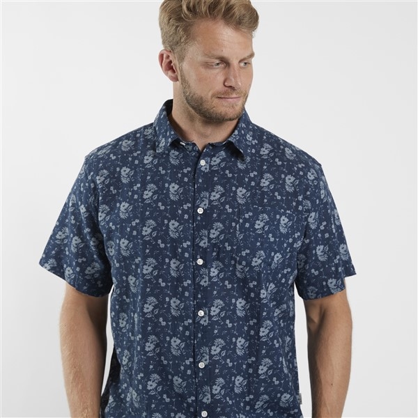 North 56°4 shirt katoen/linnen, blauwe bloem