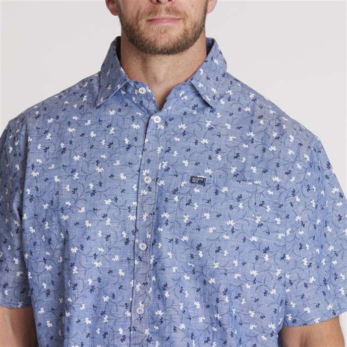 North 56°4 shirt m. borstzakje, blauw korenbloem