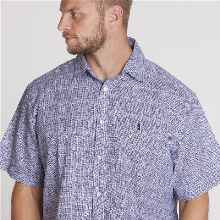 North 56°4 shirt m. linnen in all-over patroonprint, navy