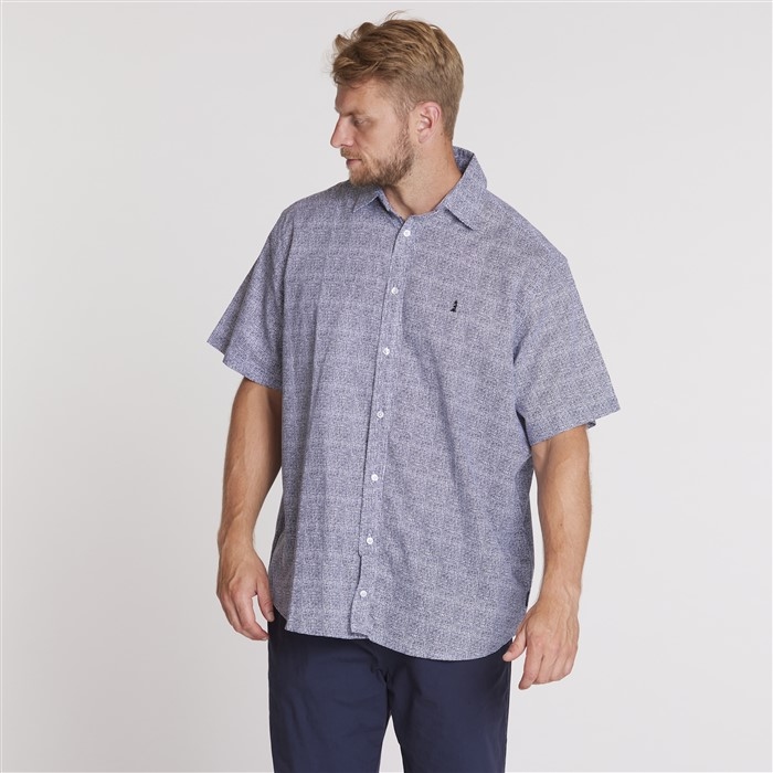 North 56°4 shirt m. linnen in all-over patroonprint, navy