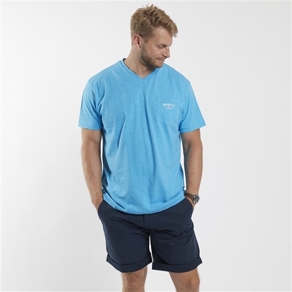 North 56°4 slup yarn T-shirt V-hals+borstzak, midblue