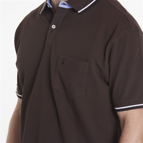 North 56°4 sportieve polo m. contrast kraag, brown