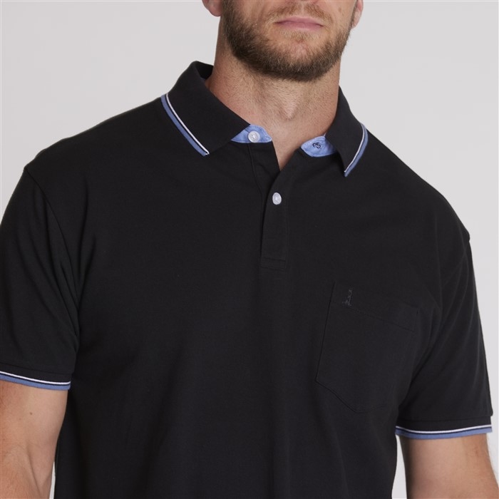 North 56°4 sportieve polo m. contrast kraag, zwart