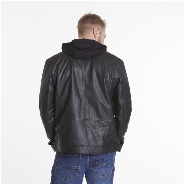 North 56°4 Stoer leren jack m. afrits beleg, zwart