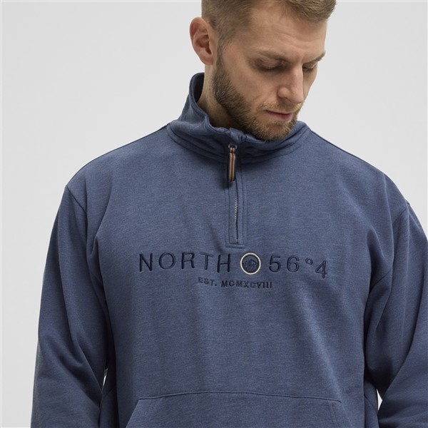 North 56°4 sweater m. rits 'NORTH 56°4', blue melée