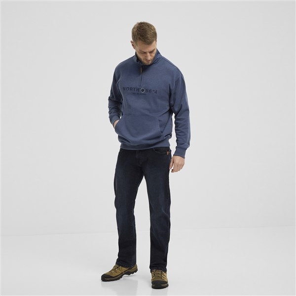 North 56°4 sweater m. rits 'NORTH 56°4', blue melée