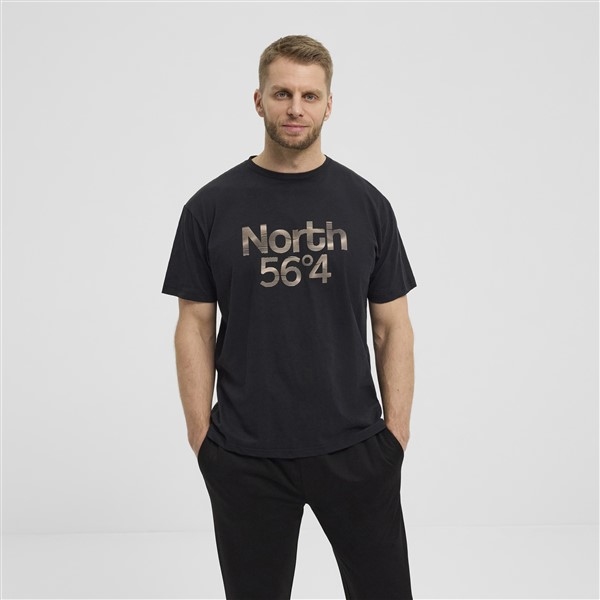 North 56°4 T-shirt print 'North', zwart