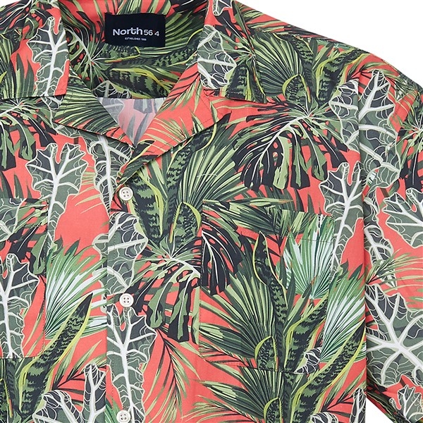 North 56°4 zomers shirt m. planten print, groen/oranje