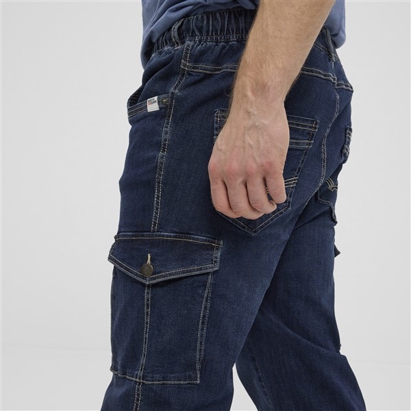 North 56Denim Cargo jeans m. elast. boord, blue wash