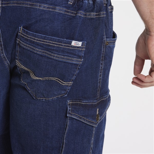 North 56Denim cargo shorts m. stretch+elast. boord, denim