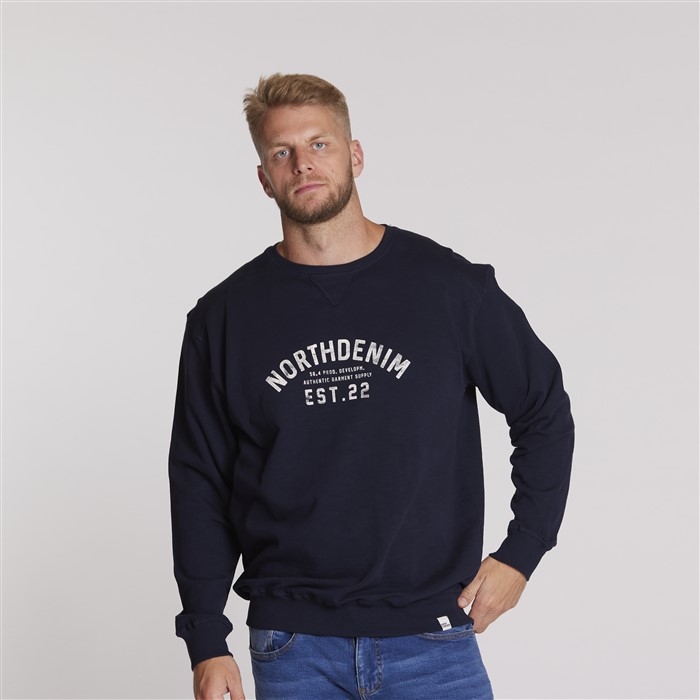 North 56Denim zomer sweater print m. logo, navy