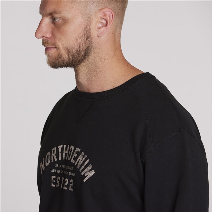 North 56Denim zomer sweater print m. logo, zwart