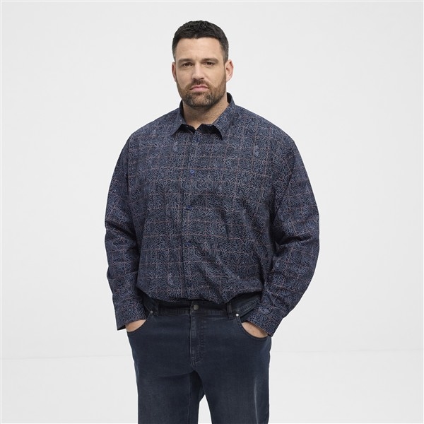 North Latitude overhemd all-over print LM, navy