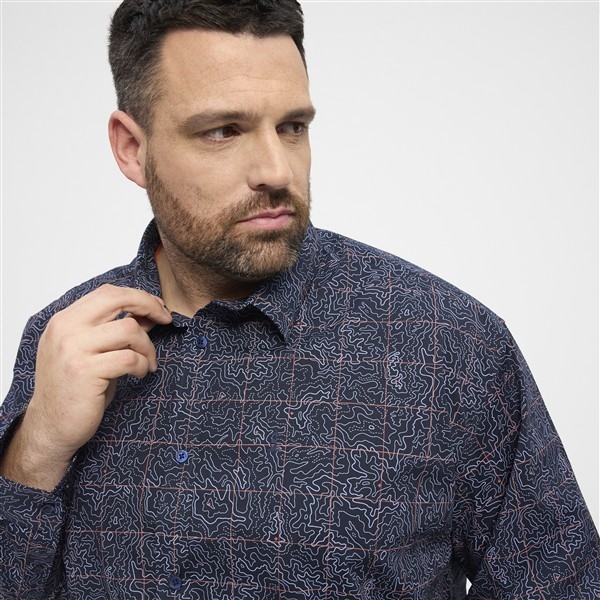 North Latitude overhemd all-over print LM, navy
