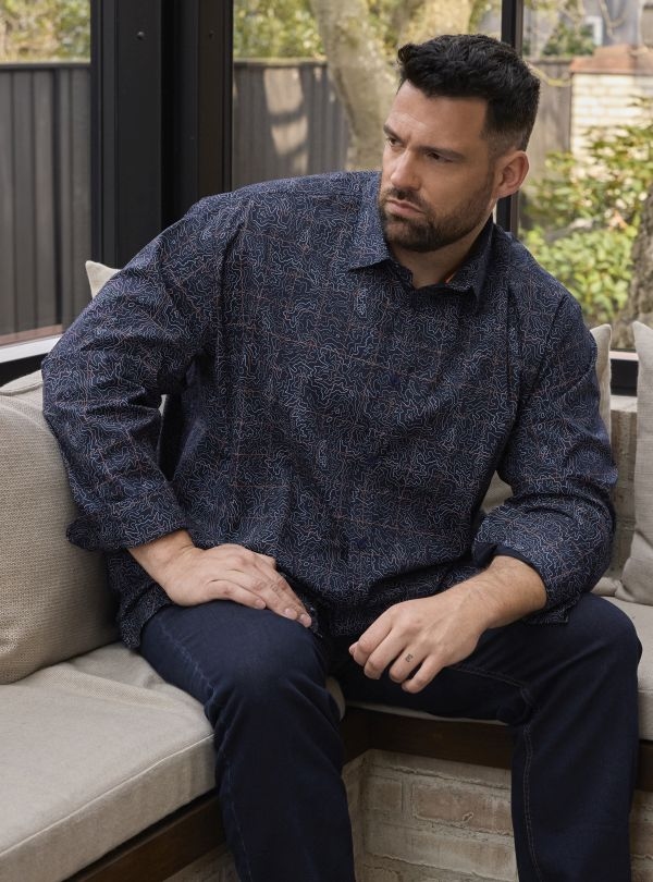 North Latitude overhemd all-over print LM, navy